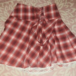 Plaid Lace-Up Red Skirt